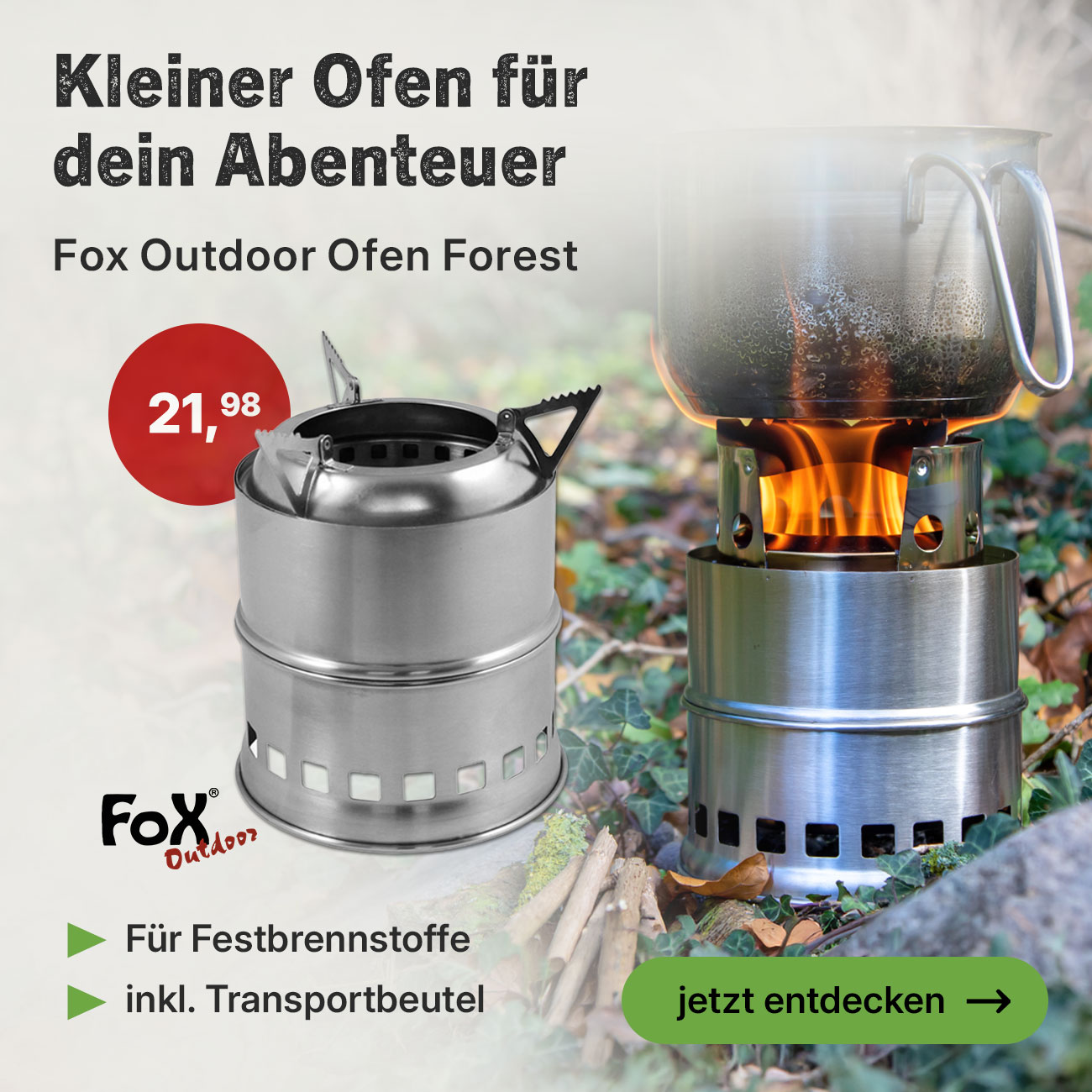 Linkgrafik zu Fox Outdoor-Ofen Forest Edelstahl inkl. Transportbeutel