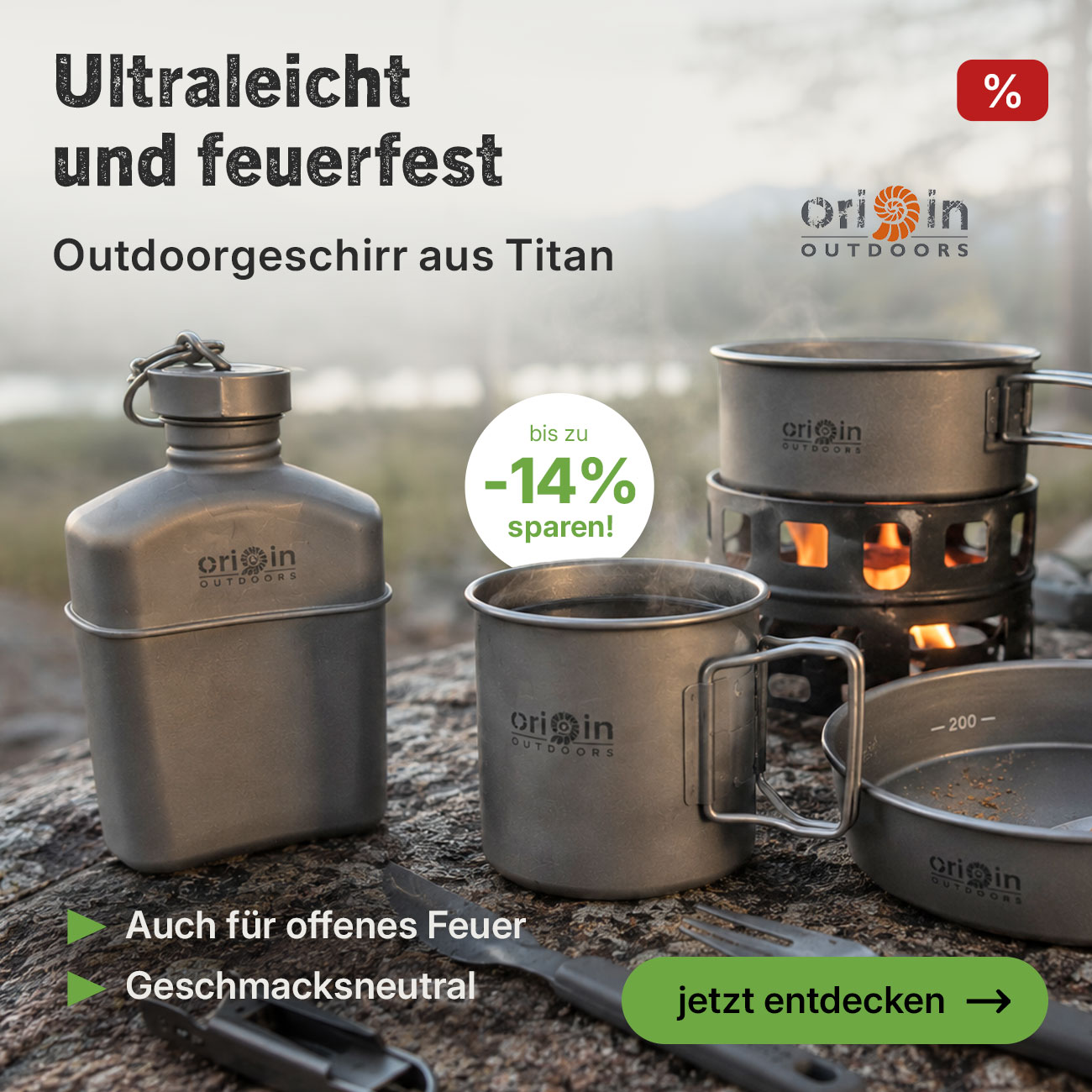 Linkgrafik zu Origin Outdoors Titangeschirr, ultraleicht und langlebig f�r Camping und Lagerfeuer