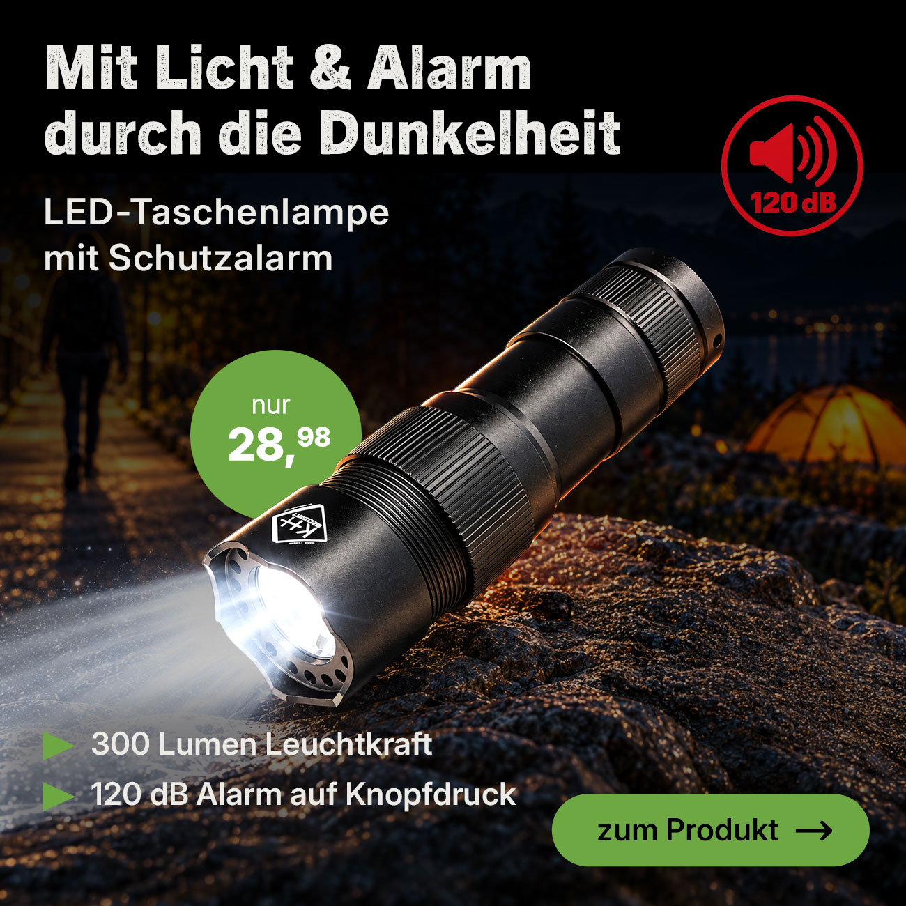 Taschenlampe 2in1 Pro Alarm mit Personenalarm