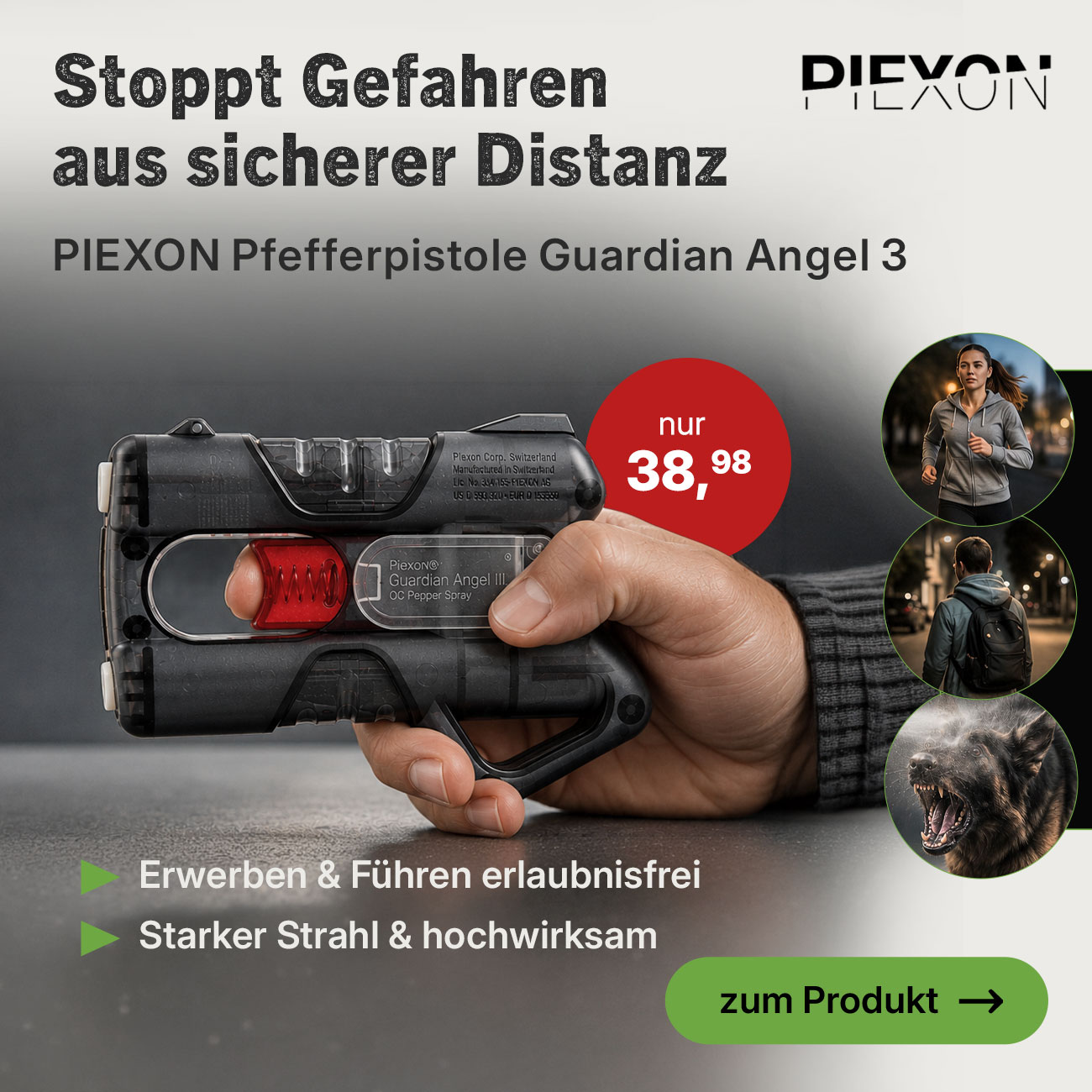 Linkgrafik PIEXON Pfefferpistole Guardian Angel 3 Abwehrger�t dunkelgrau mit G�rtelclip