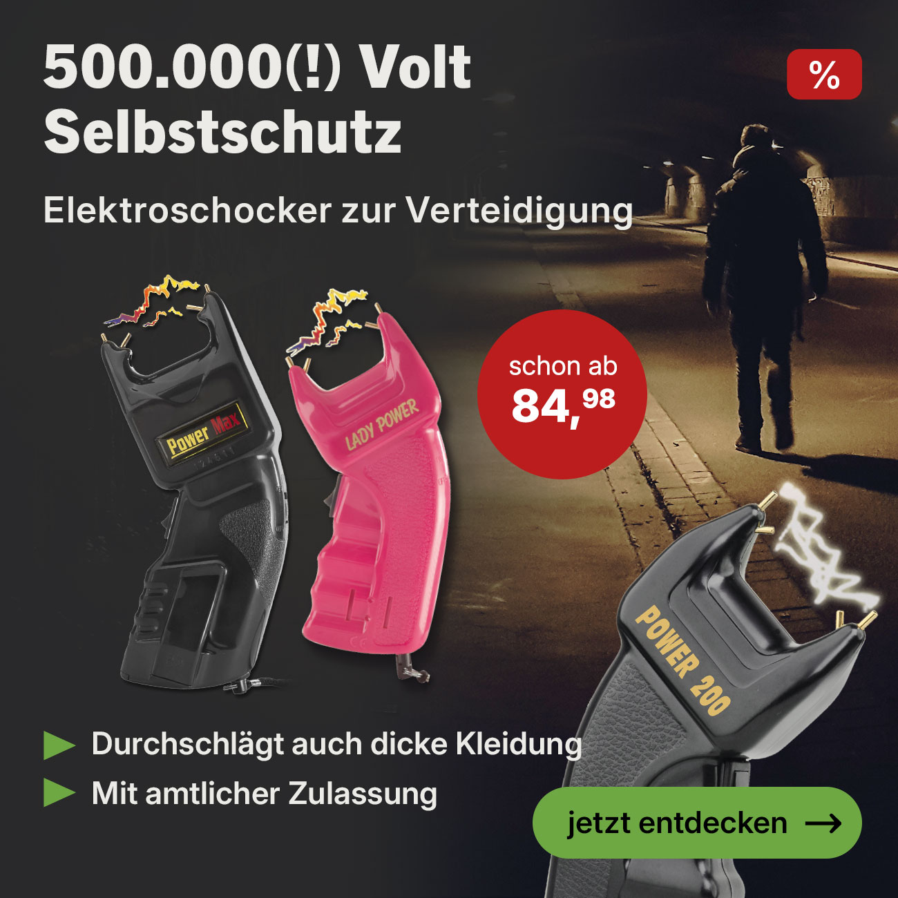 Elektroschocker Power Max 500.000 Volt mit PTB Pr�fzeichen