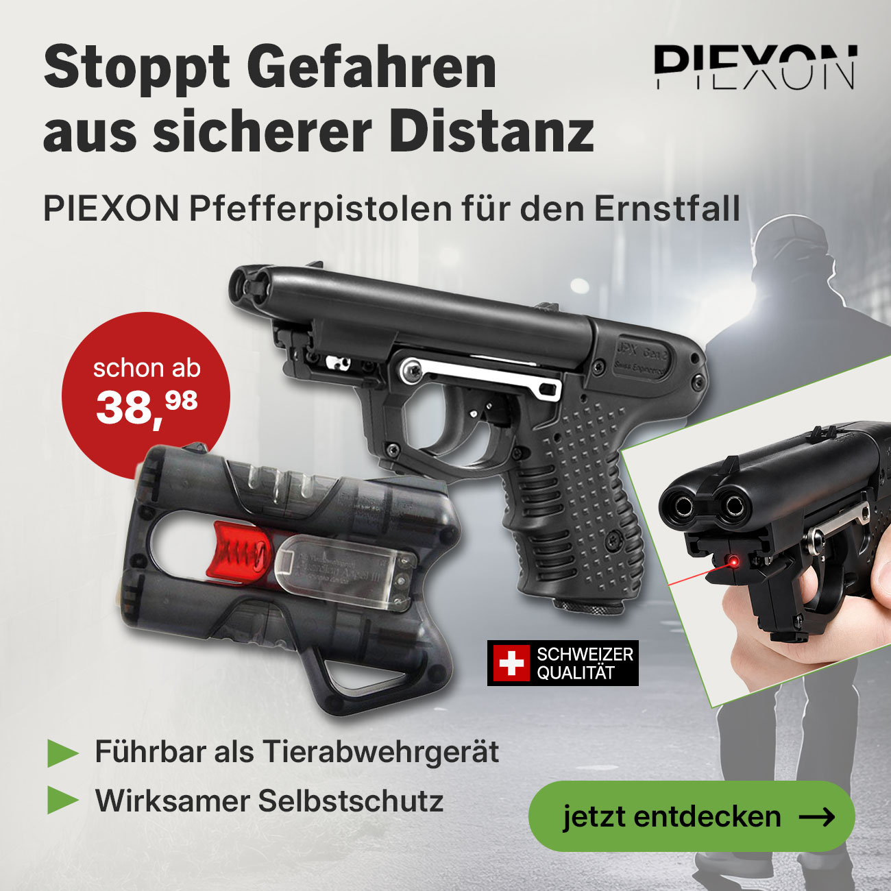 PIEXON Pfefferpistolen zur Tierabwehr und Selbstverteidigung