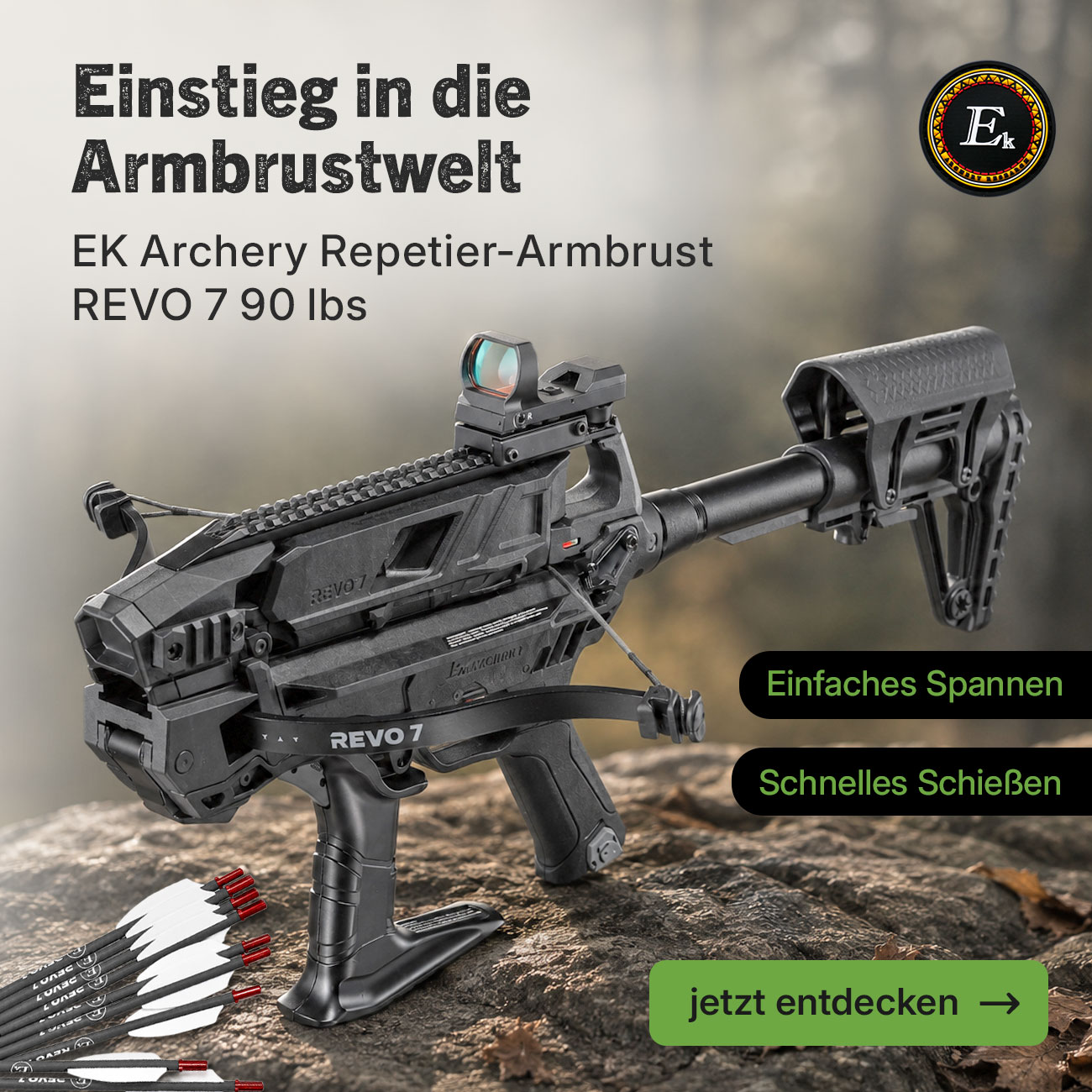 EK Archery Repetierarmbrust REVO 7 mit 90 lbs Zuggewicht � schwarz, inkl. 7-Schuss-Magazin und Pfeilen