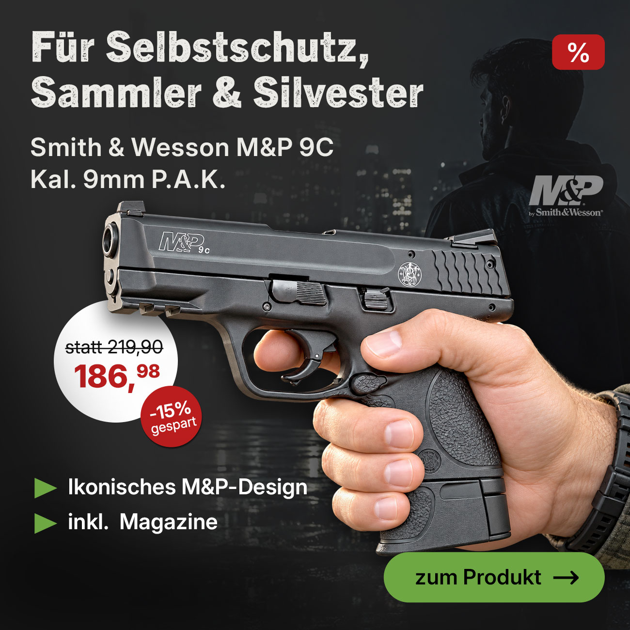 Smith & Wesson M&P 9C Schreckschusspistole Kaliber 9mm P.A.K. Selbstschutz-Klassiker