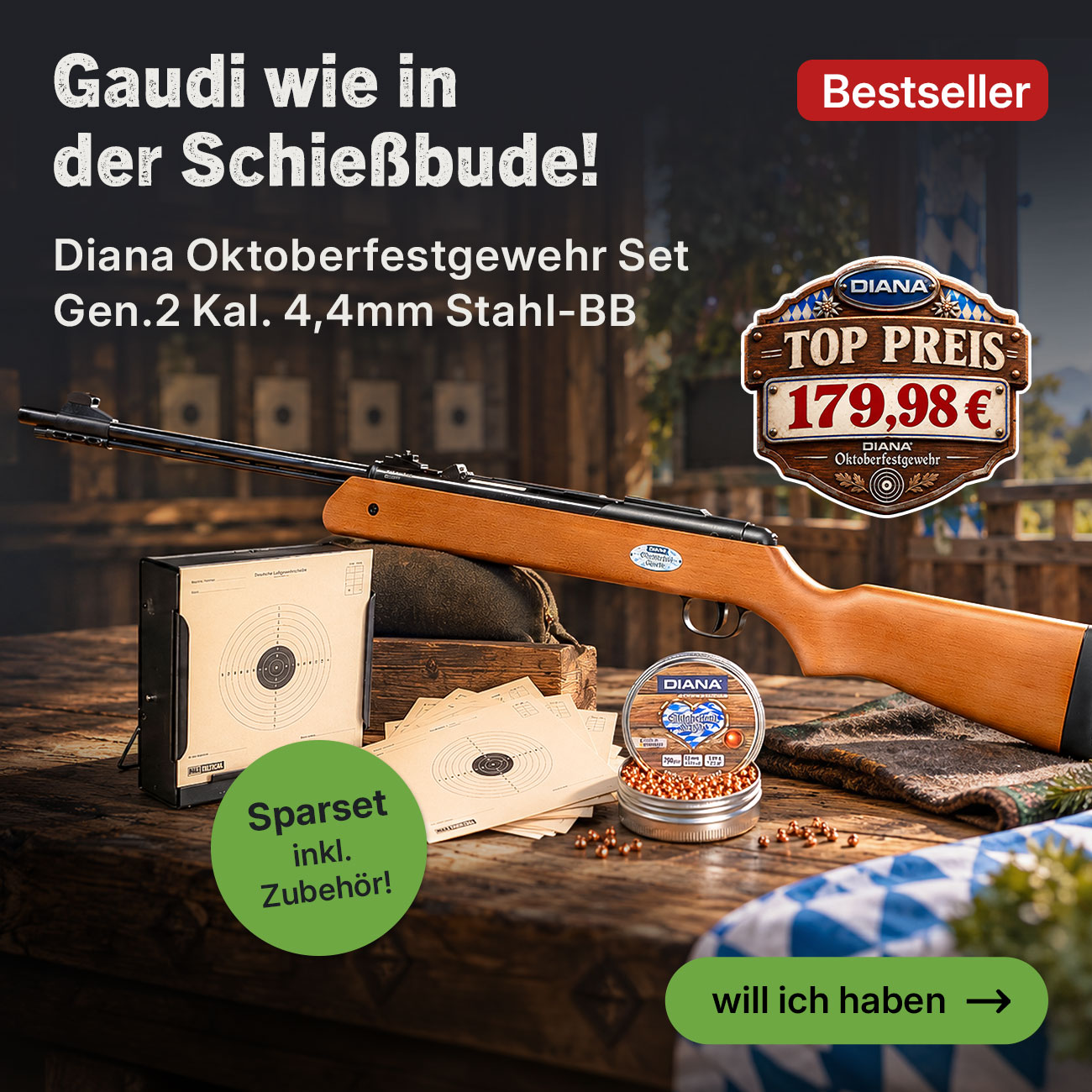 SET Diana Oktoberfestgewehr Gen. 2 Repetier Luftgewehr 4,4 mm