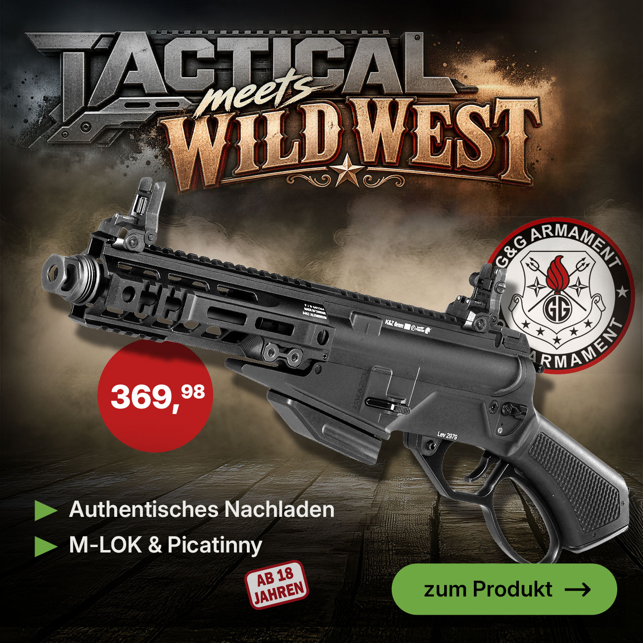 G&G LevAR 7 Zoll Shorty-Rifle Gas Lever Action Vollmetall 6mm BB schwarz