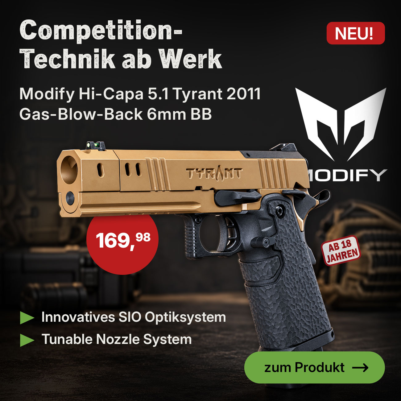 Modify Hi-Capa 5.1 Tyrant 2011 Full Size Vollmetall GBB 6mm BB Flat Dark Earth